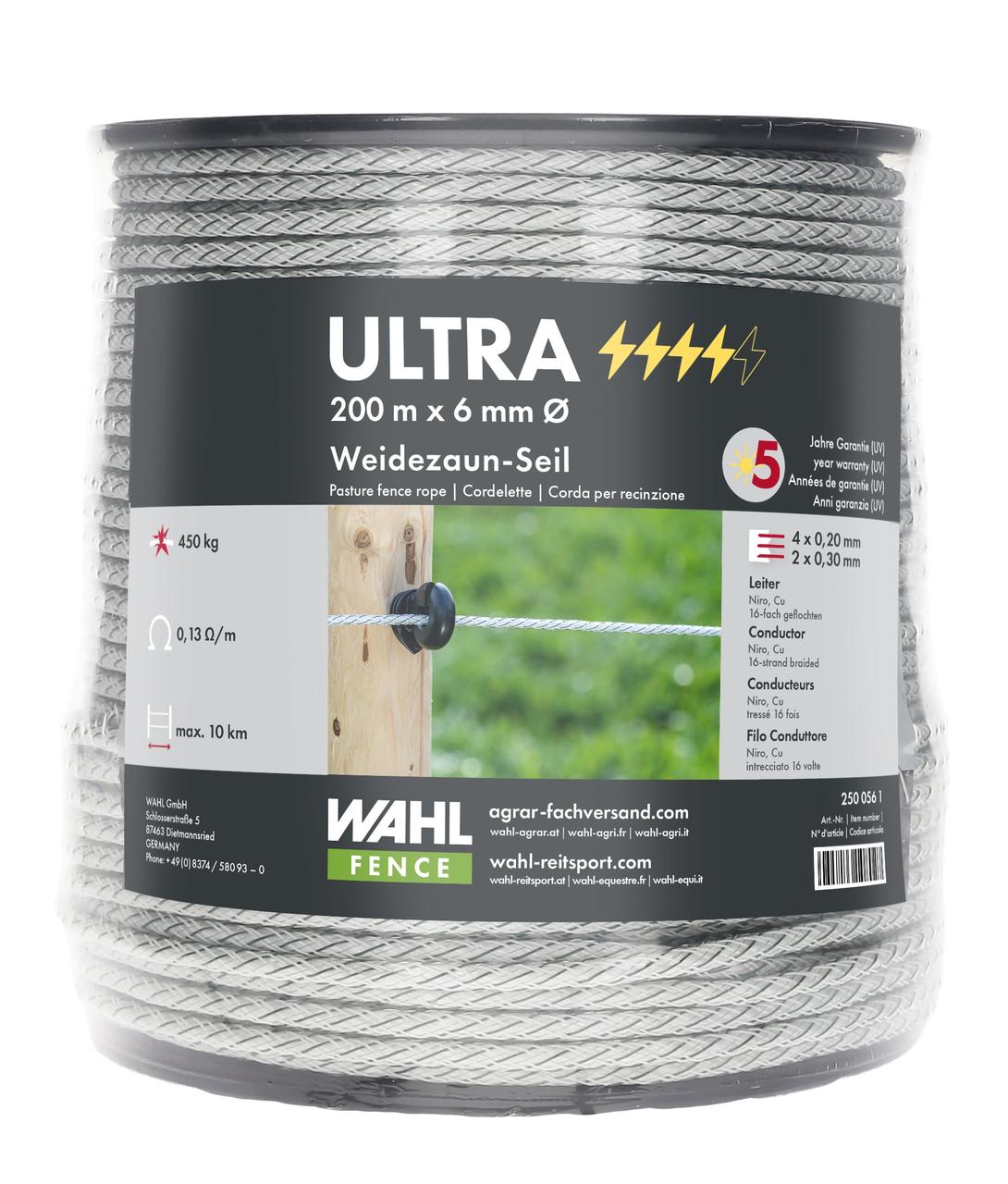 WAHL-FENCE Weidezaunseil - ULTRA - 6 mm / 200 m WAHL-FENCE Weidezaunseil - ULTRA - 6 mm / 200 m