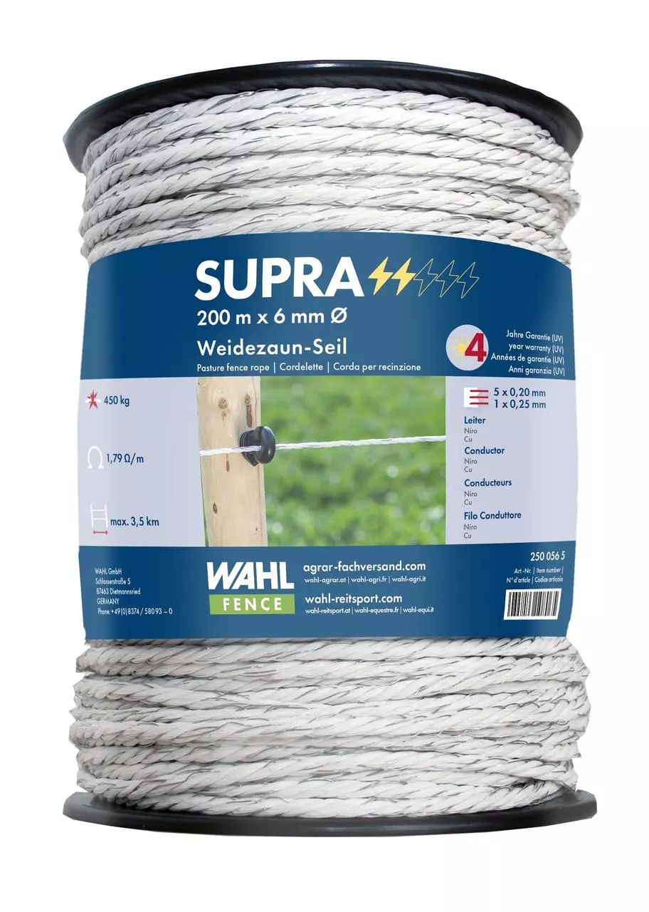 WAHL-FENCE Weidezaunseil - SUPRA - 6 mm / 200 m WAHL-FENCE Weidezaunseil - SUPRA - 6 mm / 200 m