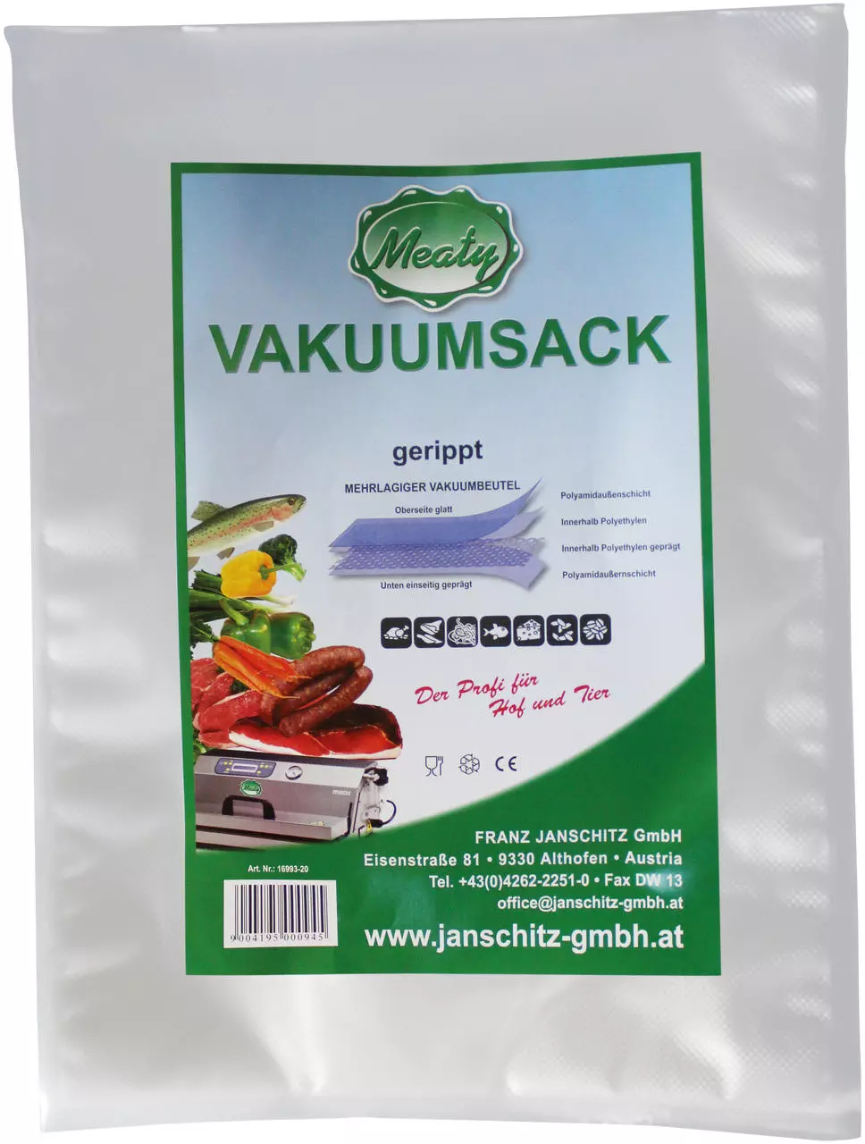 Meaty Vakuumsack 40 x 60 cm, gerippt, 50 Stück Meaty Vakuumsack 40 x 60 cm, gerippt, 50 Stück