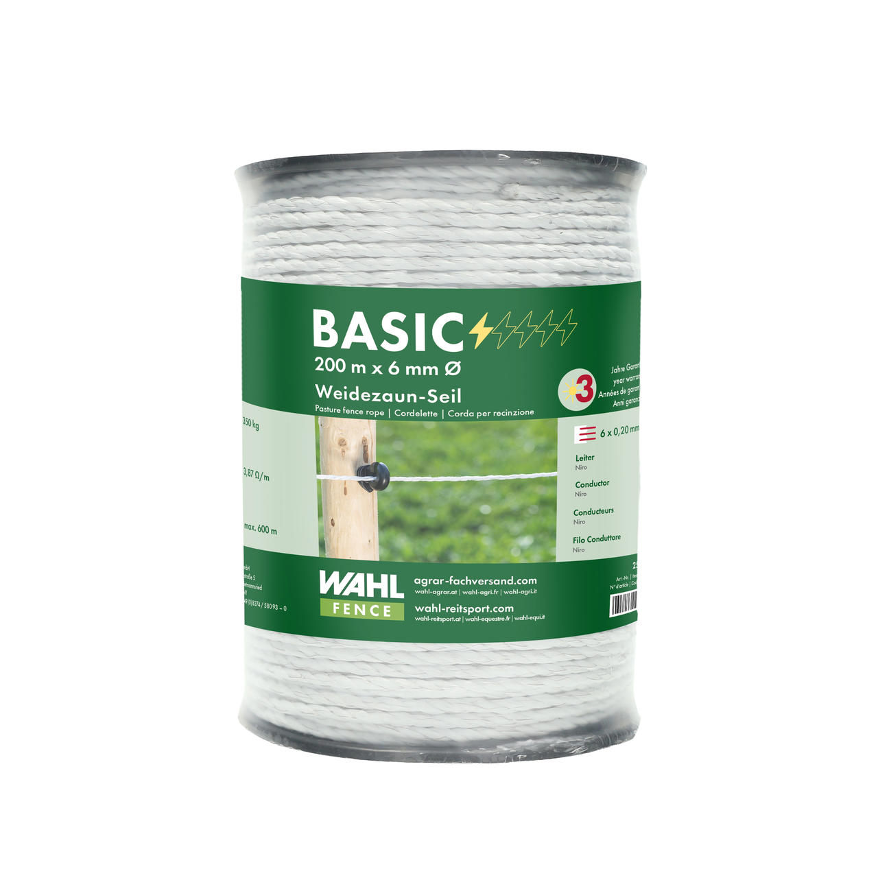 WAHL-FENCE Weidezaunseil - BASIC - 6 mm / 200 m WAHL-FENCE Weidezaunseil - BASIC - 6 mm / 200 m