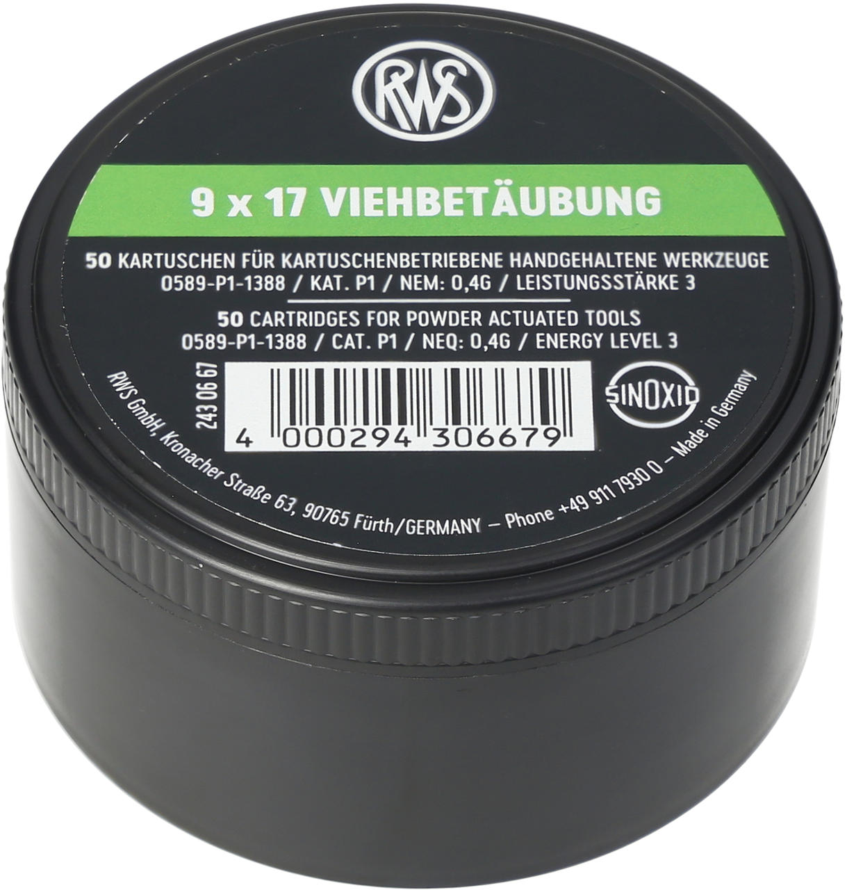 RWS 50 Spezialkartuschen Kaliber 9x17 grün