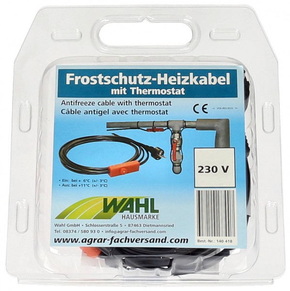 WAHL-Hausmarke Frostschutz-Heizkabel mit Thermostat für 230V Netzbetrieb - versch. Längen