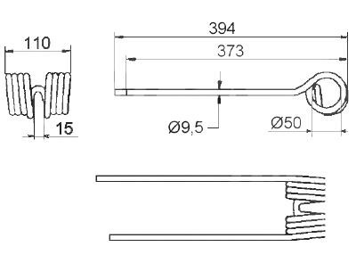 KH-Zinken Kuhn - 394 x 110 mm, links