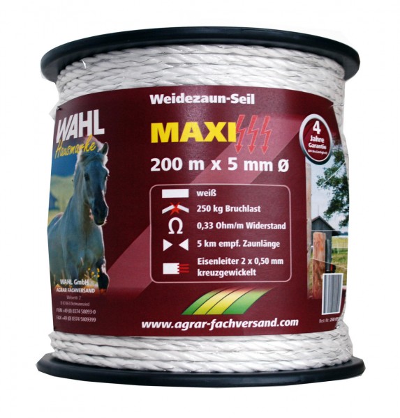 WAHL-Hausmarke Weidezaunseil - MAXI, weiß - 5 mm / 200m