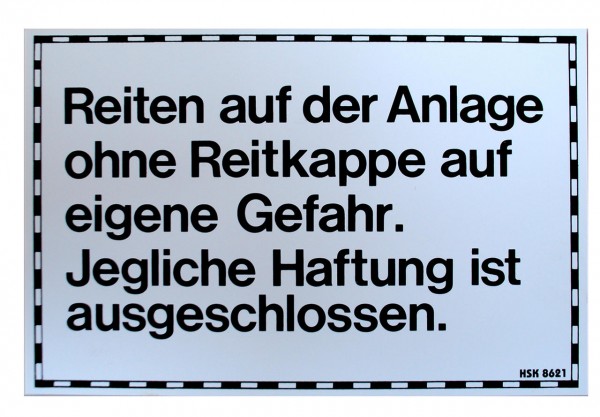 Hinweistafel "Reitkappe..."